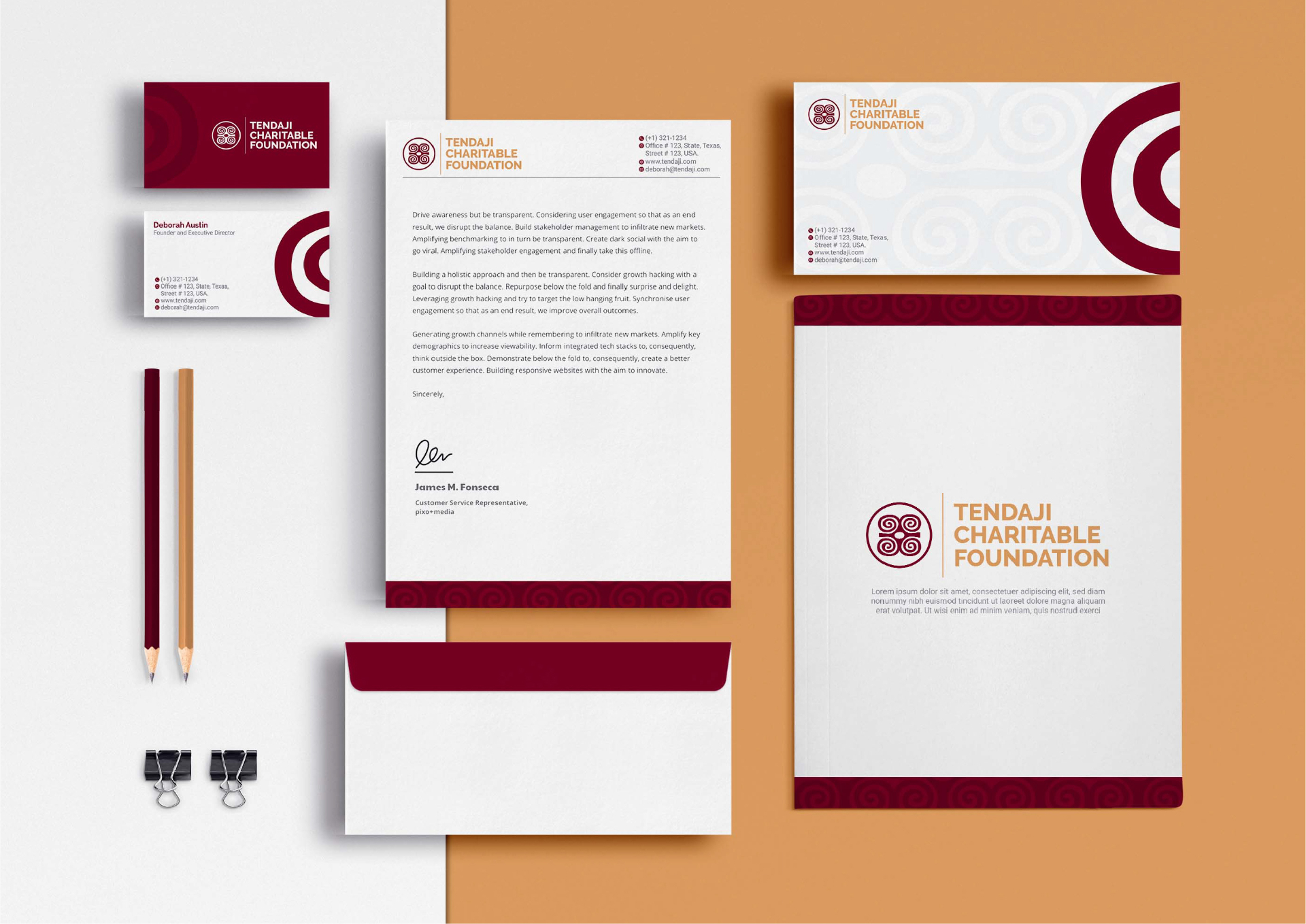 Stationery suite. Business cards, letterhead and envelope.